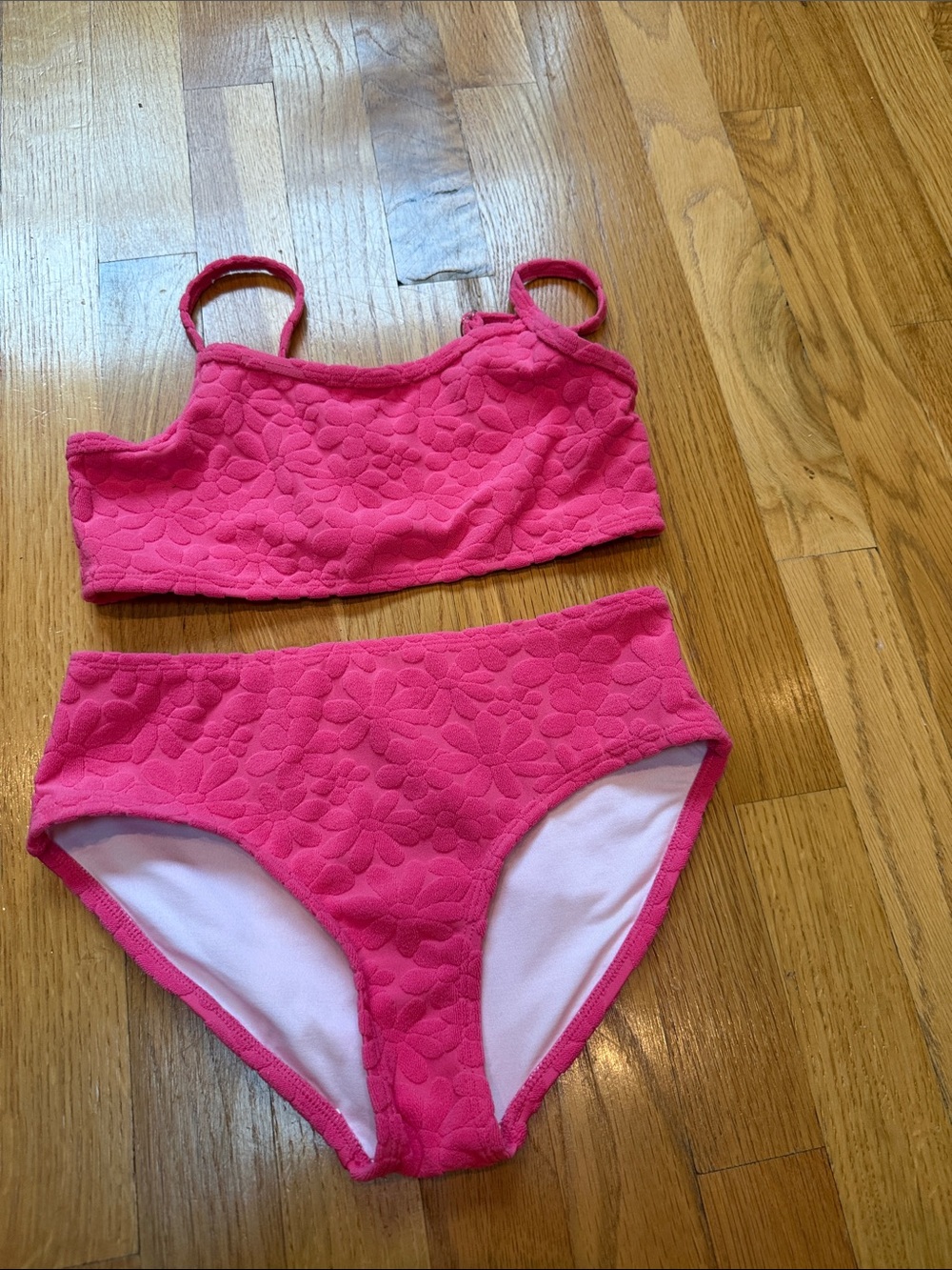 Old Navy Hot Pink Floral Texture Girls Bikini Set
